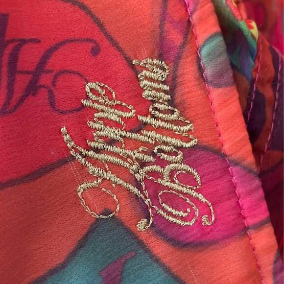 Vintage Y2K Apple Bottom Colorful Psychedelic Sheer Blouse Top Trashy2K M/L Pink - Picture 9 of 13